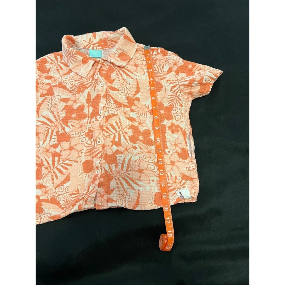 Disney Moana 2 Girls Orange‎ Tropical Floral Cotton Gauze Button Shirt L 10/12